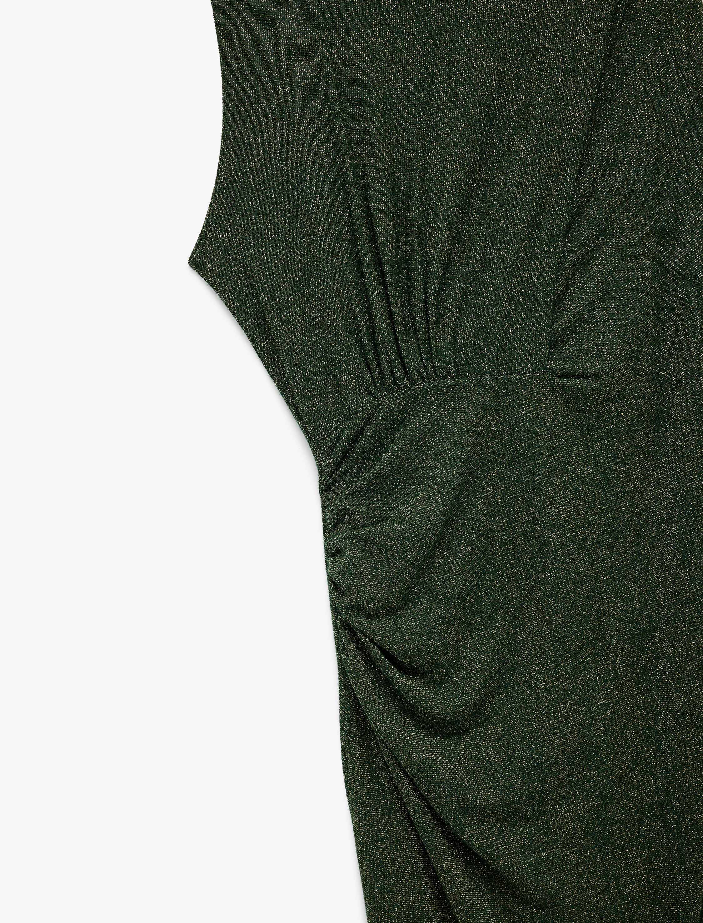 Slim Fit Bisiklet Yaka Drapeli Kolsuz Midi Boy Simli Kalem Elbise