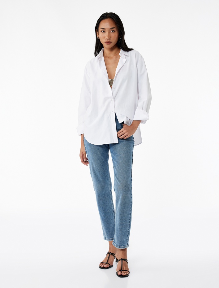  Pamuklu Dar Kesim Normal Bel Jean Pantolon - Slim Straight Fit Jean