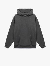 Şardonlu Uzun Kollu Kapüşonlu Oversize Sweatshirt