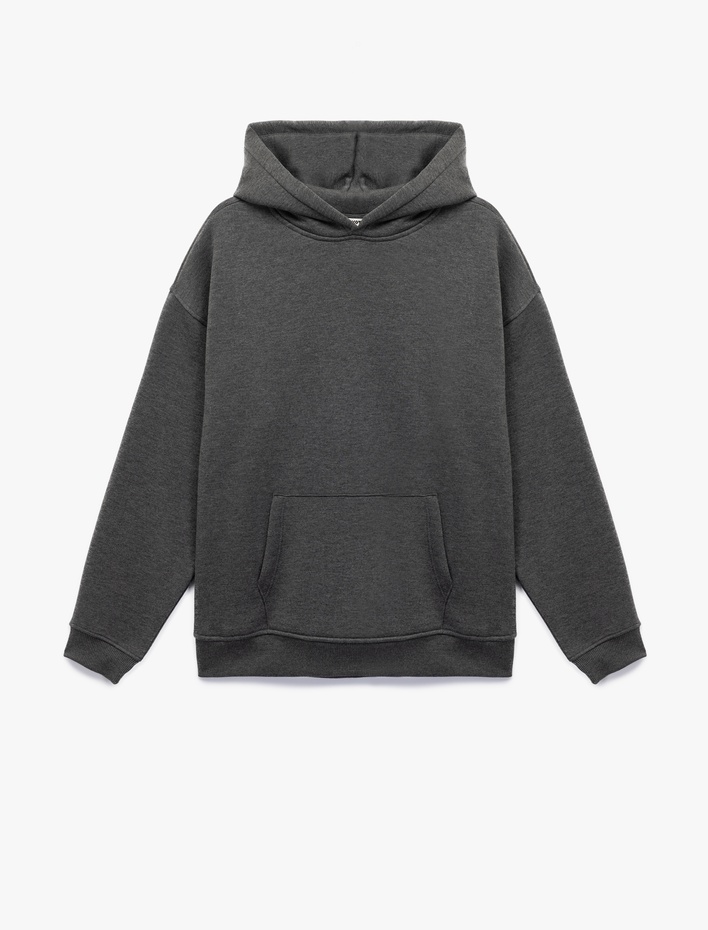  Şardonlu Uzun Kollu Kapüşonlu Oversize Sweatshirt