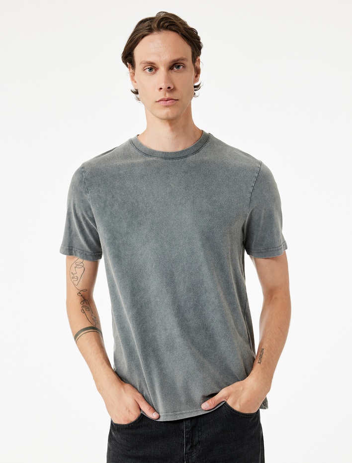  Regular Fit Kısa Kollu Pamuklu Bisiklet Yaka Tişört