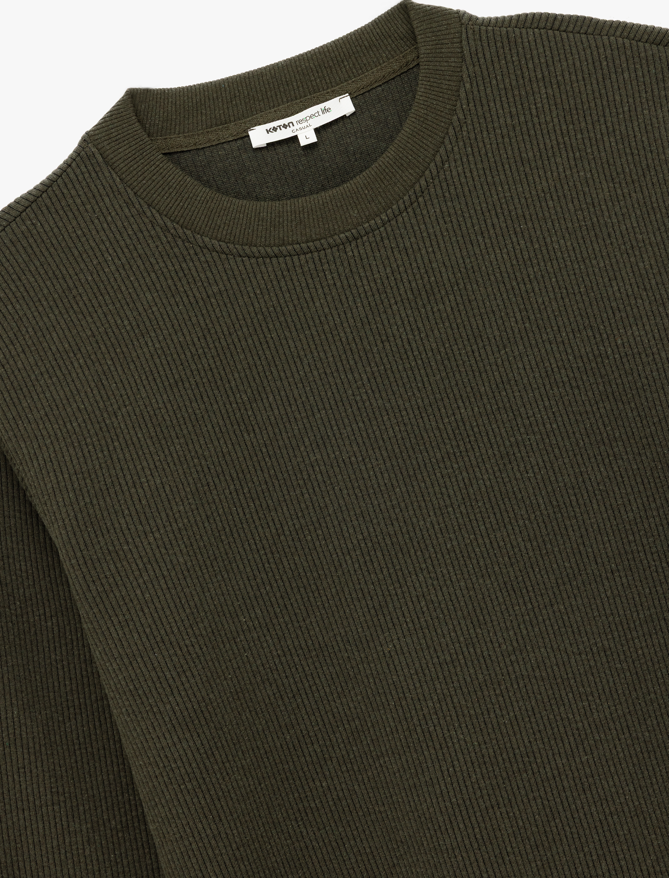   Dokulu Uzun Kollu Basic Bisiklet Yaka Sweatshirt