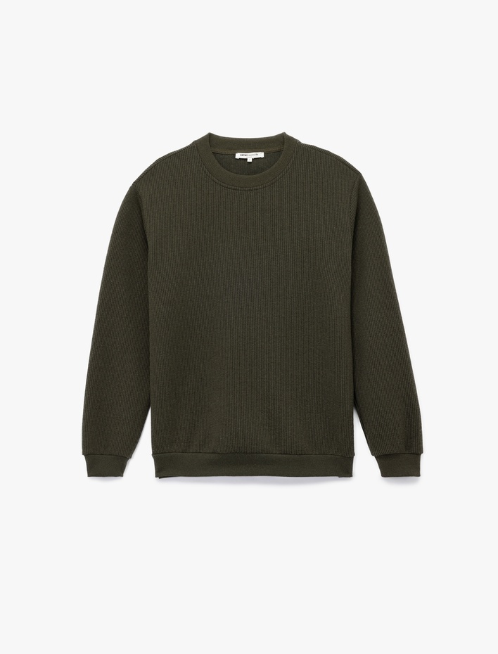  Dokulu Uzun Kollu Basic Bisiklet Yaka Sweatshirt
