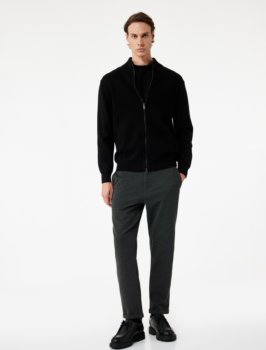   Beli Bağcıklı Düğmeli Pike Kumaş Cep Detaylı Duble Paça Slim Fit Pantolon