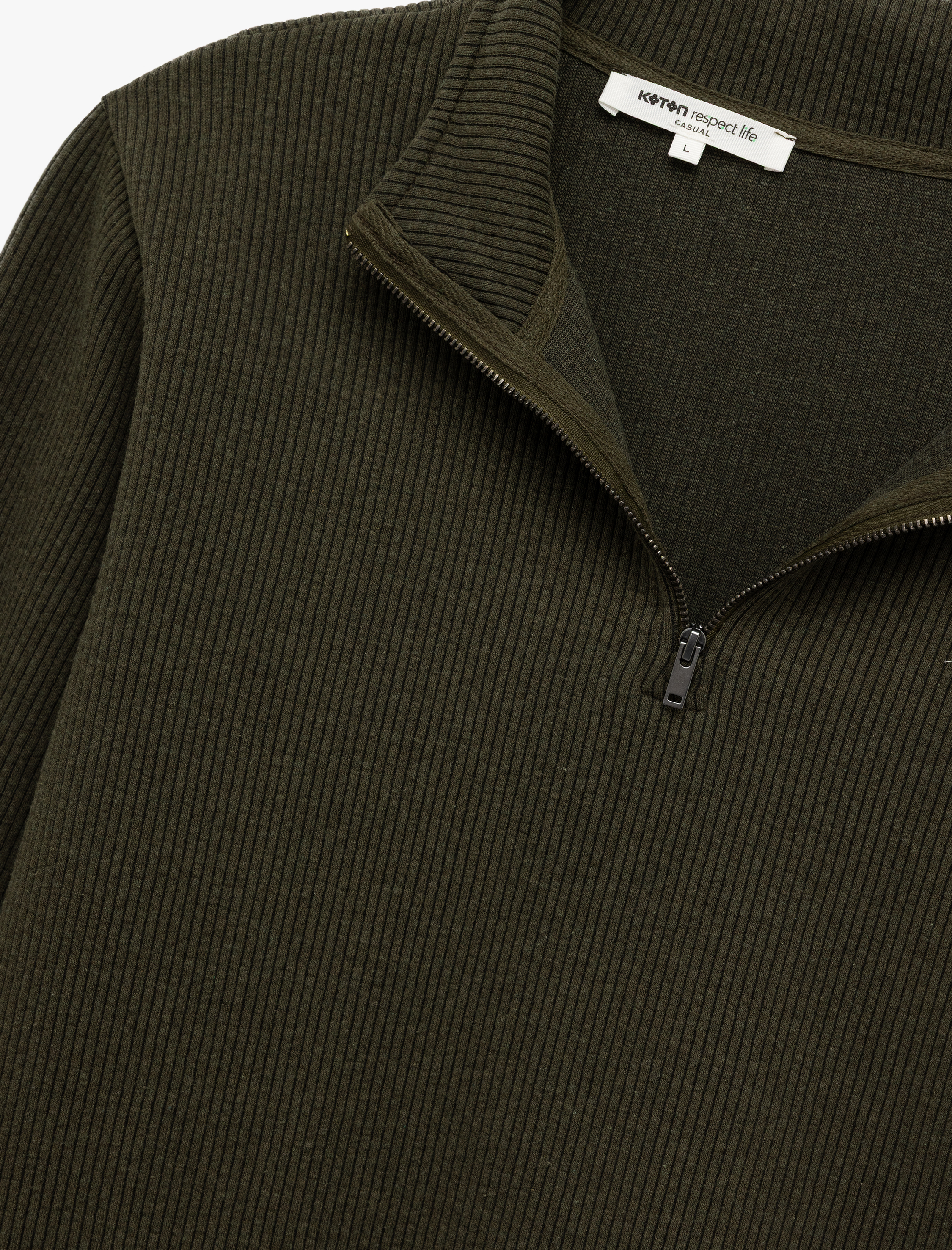   Dokulu Uzun Kollu Yarım Fermuarlı Sweatshirt