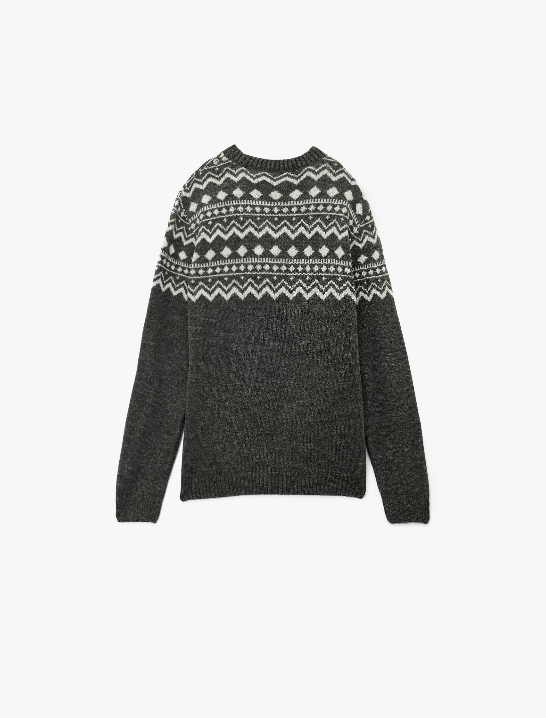   Uzun Kollu Bisiklet Yaka Desenli Kışlık Triko Kazak