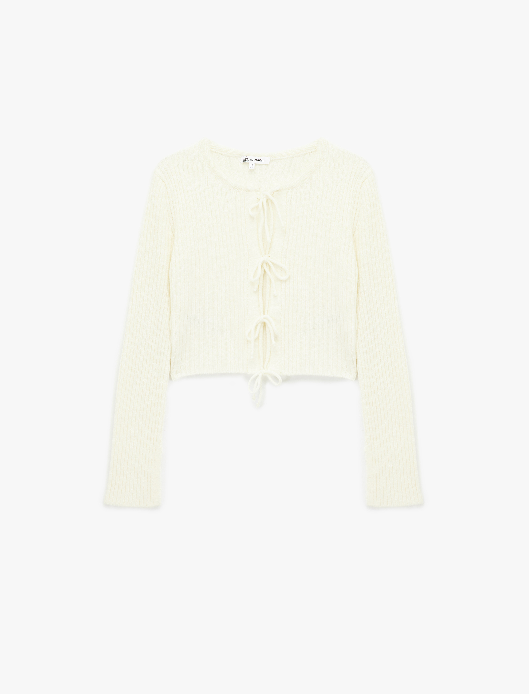   Uzun Kollu Bisiklet Yaka Bağlama Detaylı Triko Hırka