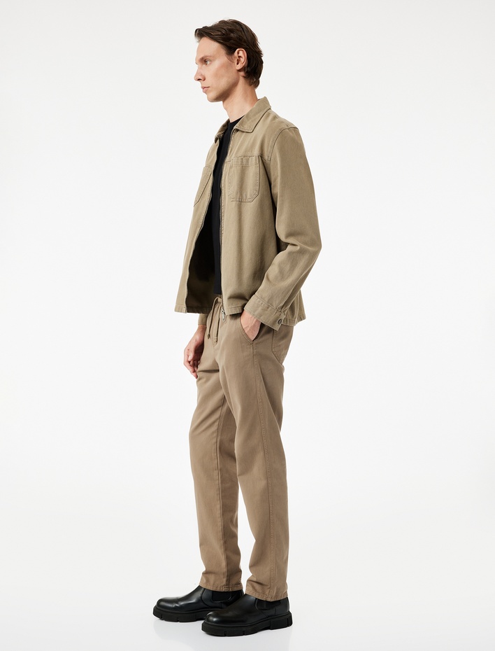  Pamuklu Cep Detaylı Beli Bağcıklı Pantolon