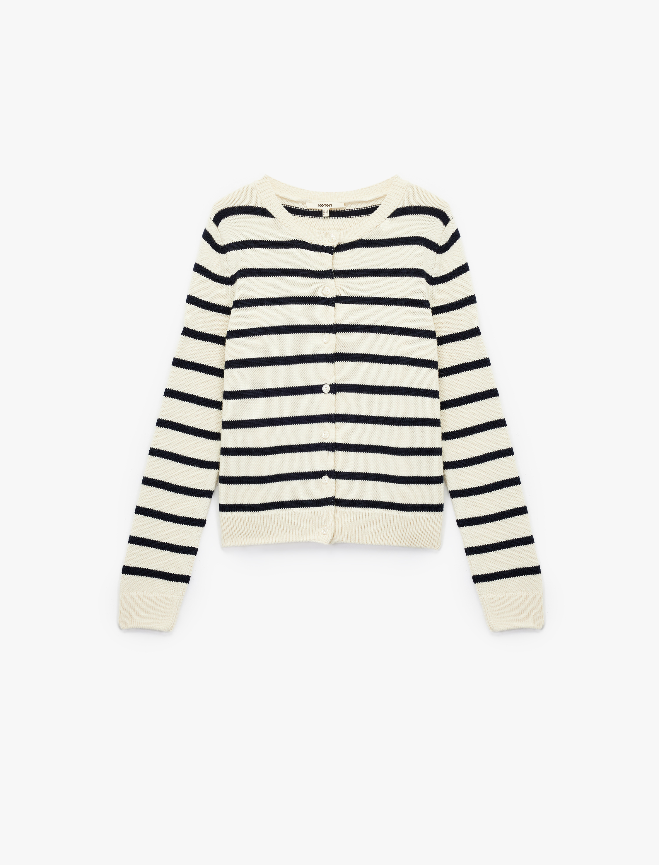   Uzun Kollu Düğmeli Bisiklet Yaka Çizgili Triko Hırka