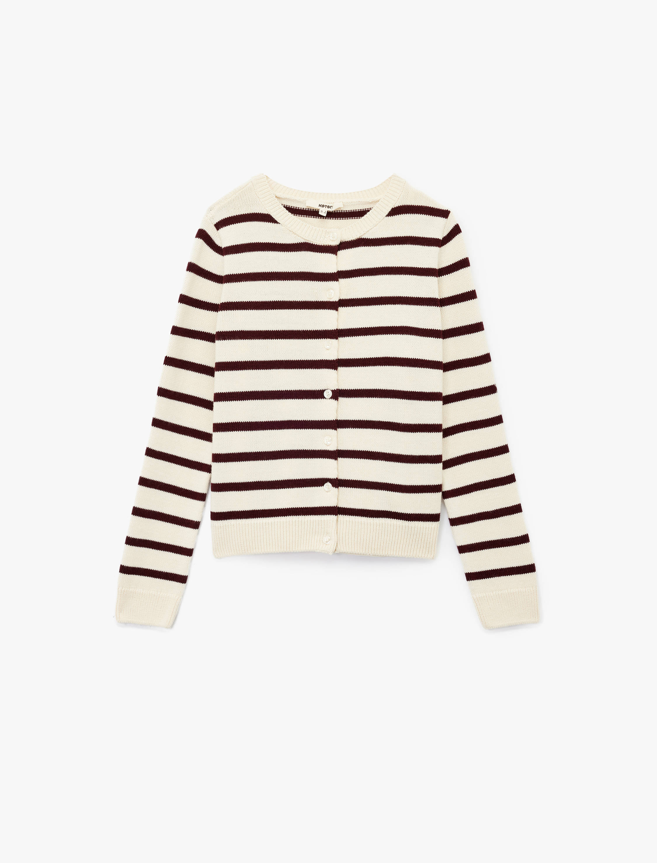   Uzun Kollu Düğmeli Bisiklet Yaka Çizgili Triko Hırka