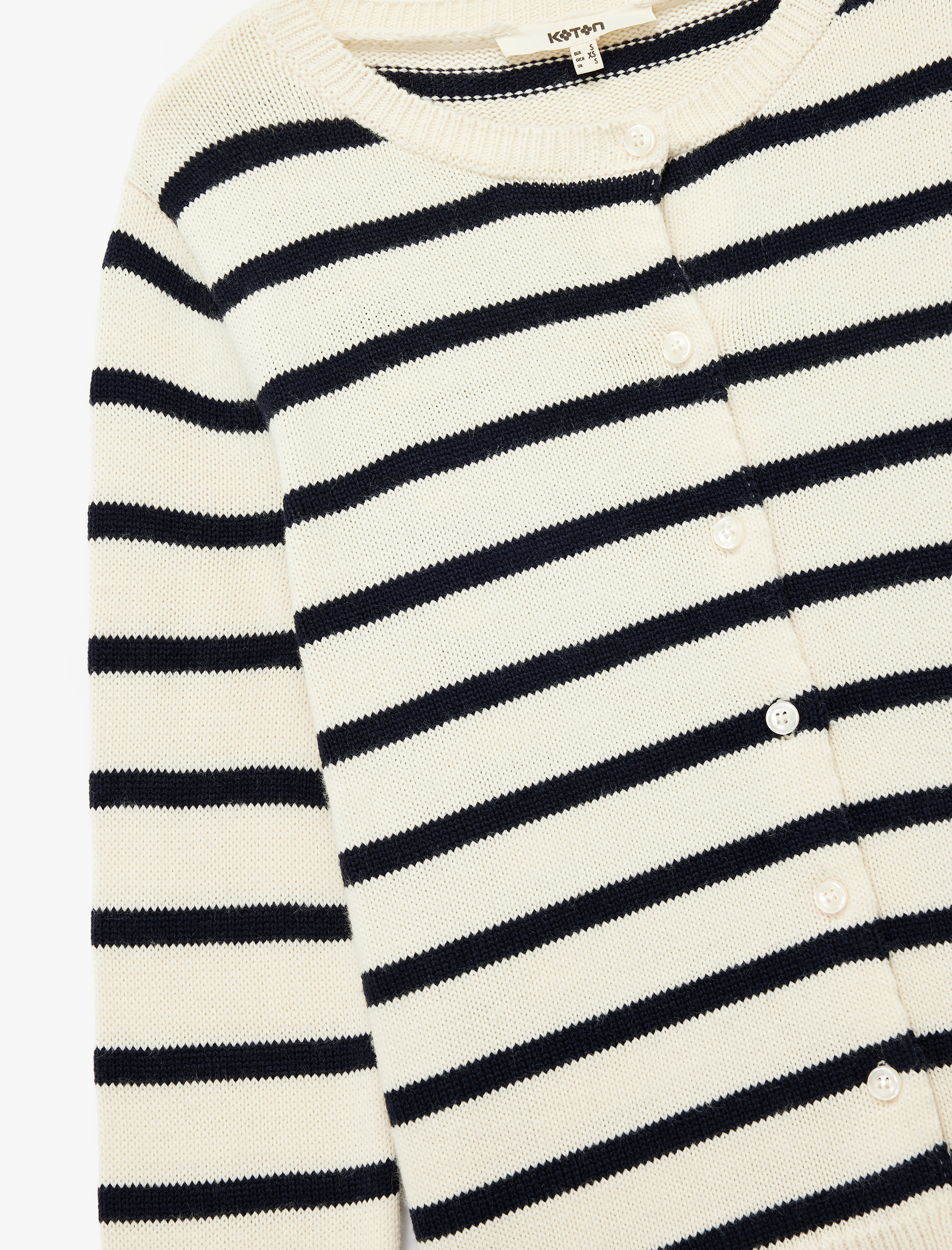   Uzun Kollu Düğmeli Bisiklet Yaka Çizgili Triko Hırka