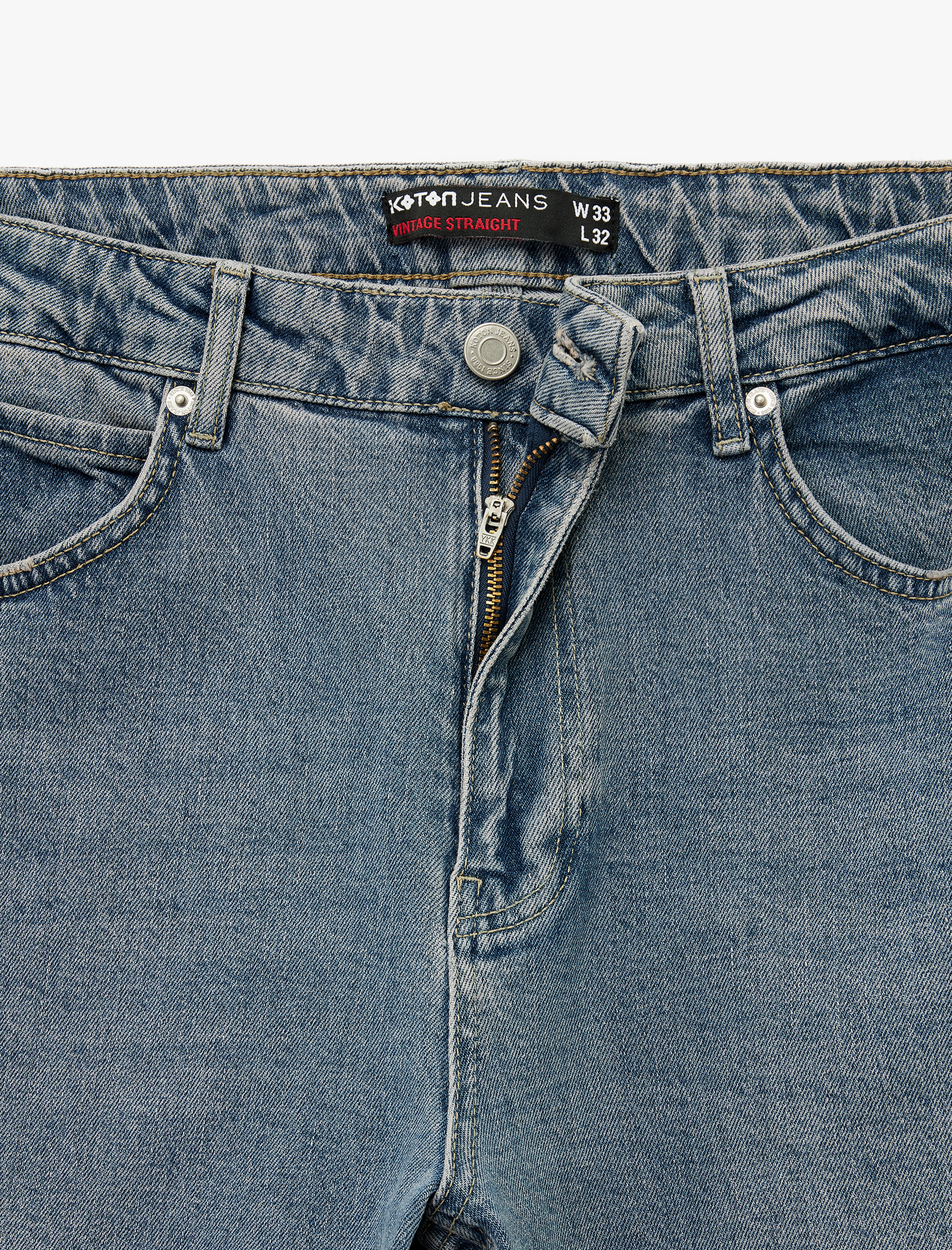   Normal Bel Pamuklu Vintage Straight Fit Jean Pantolon