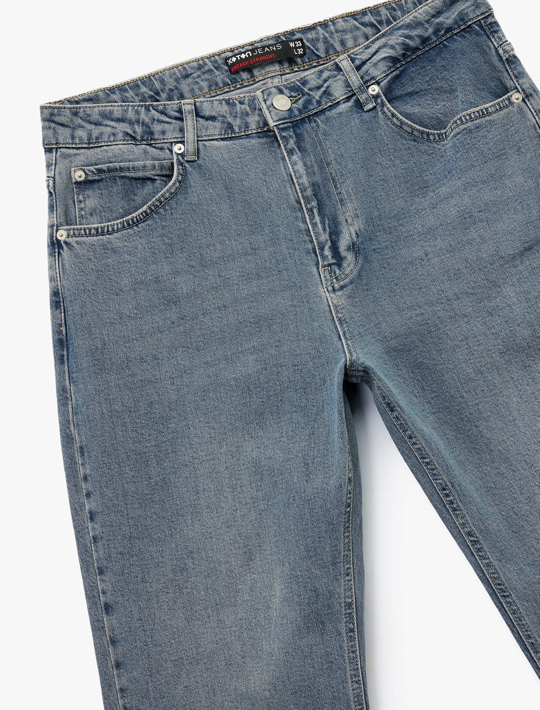  Normal Bel Pamuklu Vintage Straight Fit Jean Pantolon