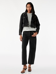 Taş Detaylı Straight Fit Düz Paça Jean Pantolon - Straight Jeans