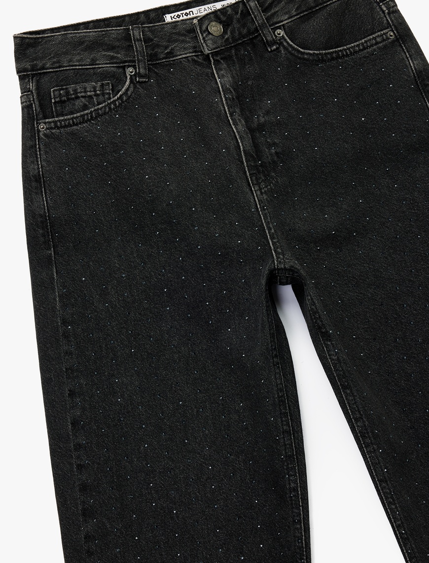   Taş Detaylı Straight Fit Düz Paça Jean Pantolon - Straight Jeans