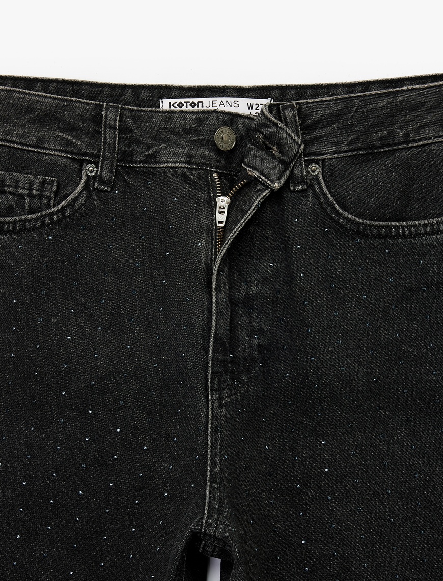   Taş Detaylı Straight Fit Düz Paça Jean Pantolon - Straight Jeans