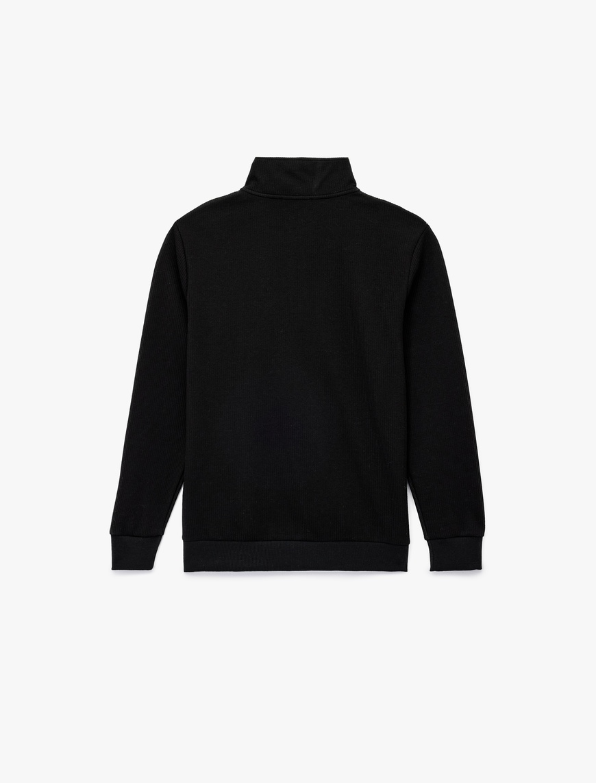   Dokulu Uzun Kollu Yarım Fermuarlı Sweatshirt