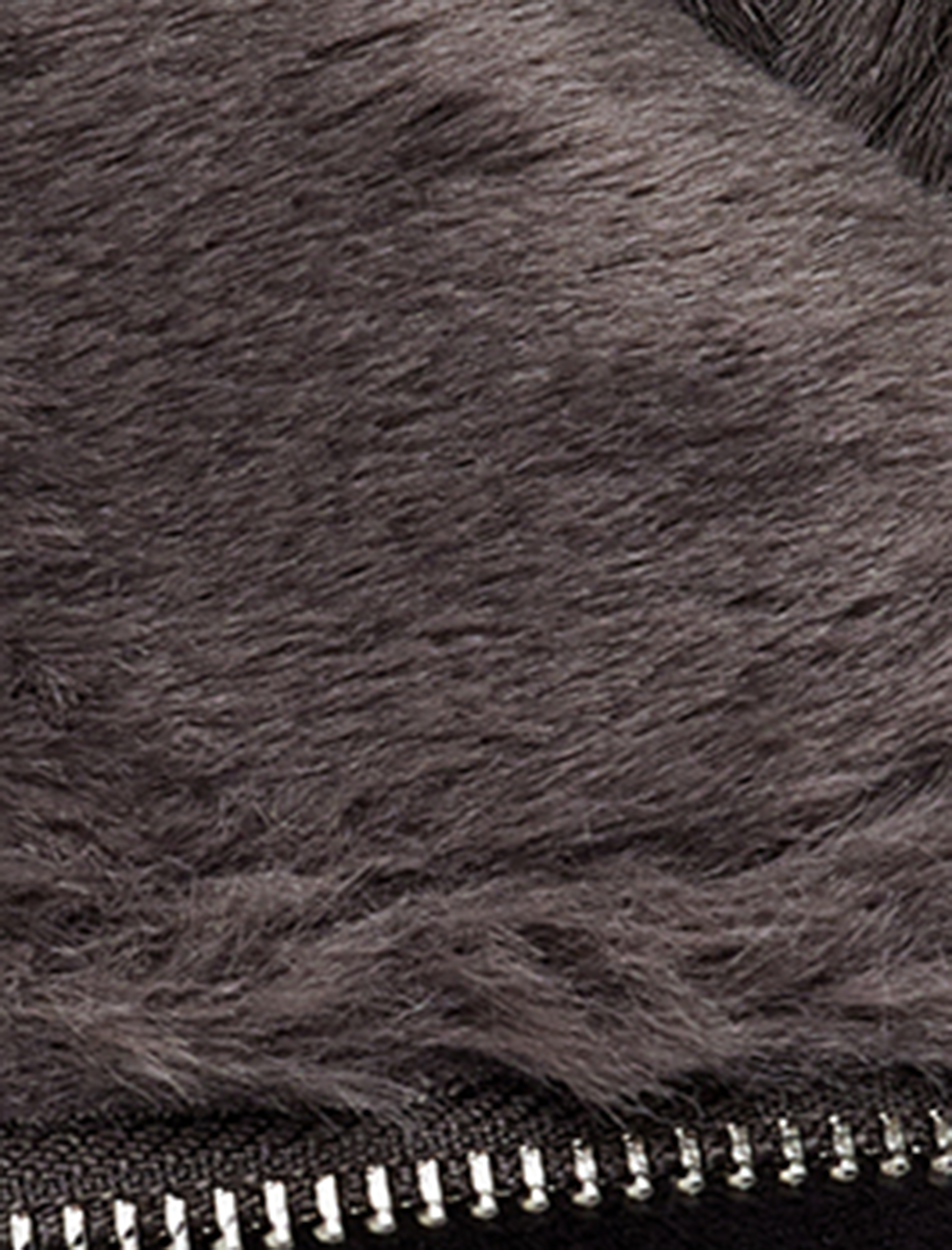   Cepli Fermuarlı Uzun Kollu Peluş Yaka Süet Görünümlü Crop Biker Ceket