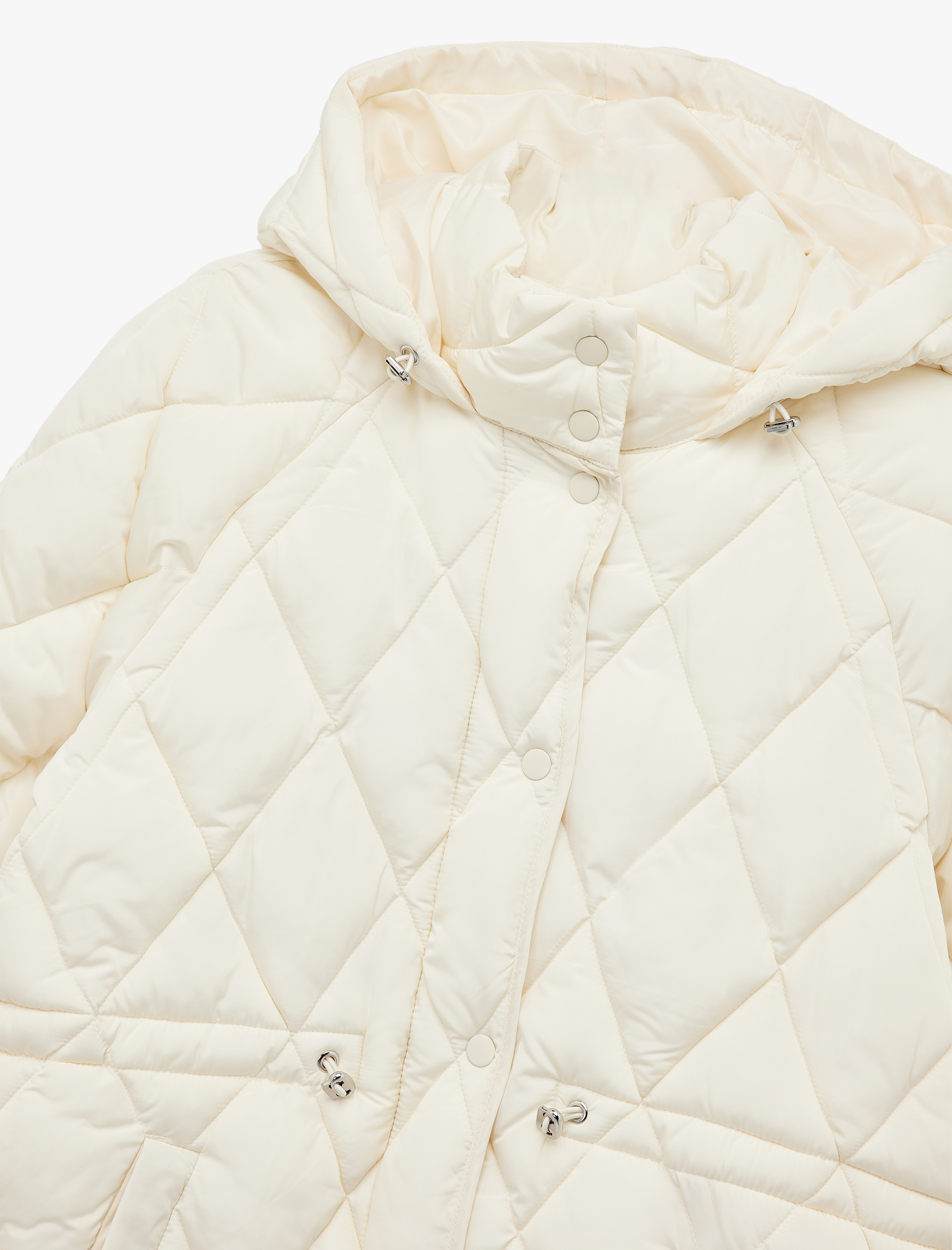   Beli Bağcıklı Uzun Kollu Cepli Su İtici Kapüşonlu Kapitone Şişme Mont