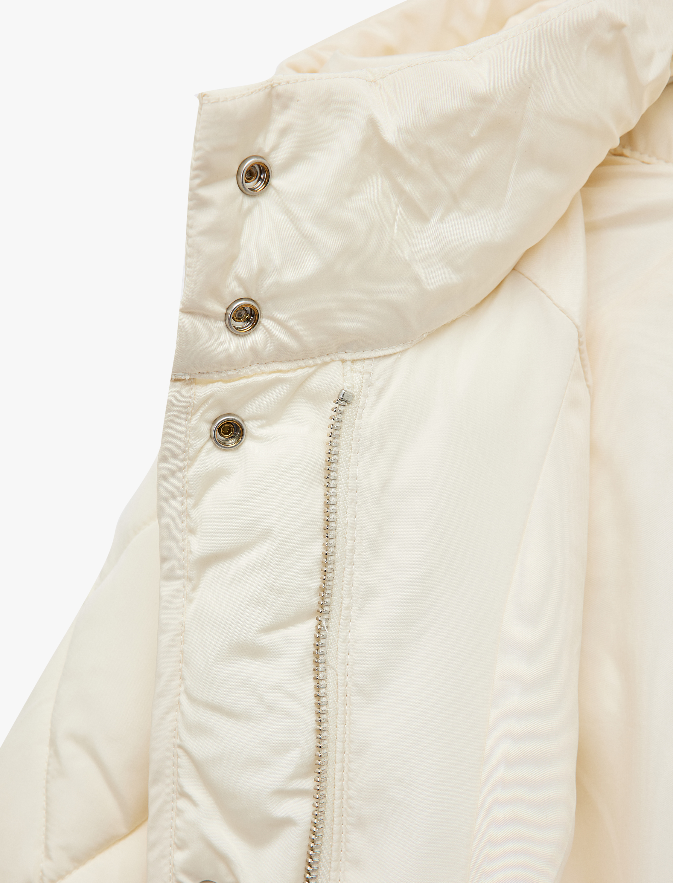   Beli Bağcıklı Uzun Kollu Cepli Su İtici Kapüşonlu Kapitone Şişme Mont