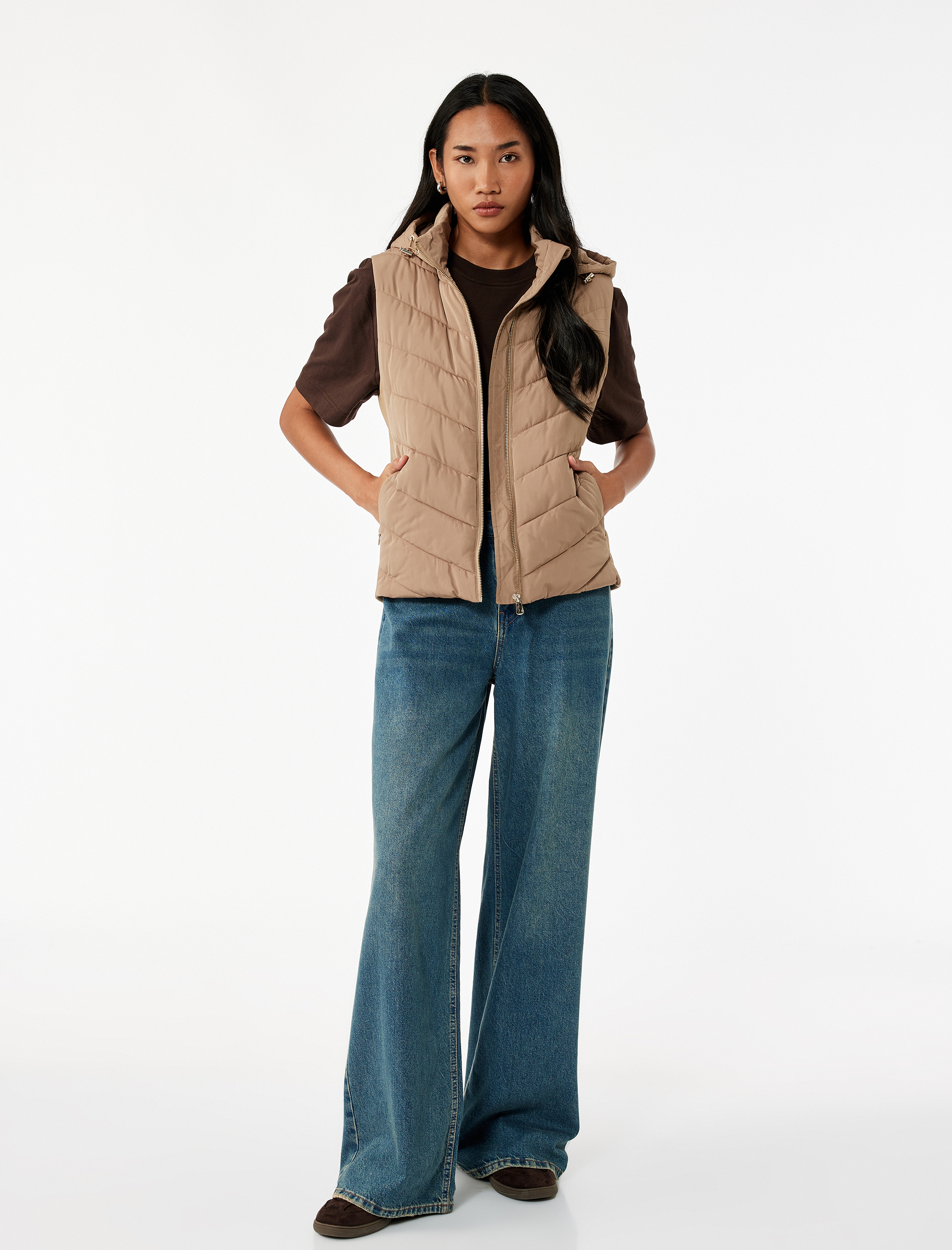   Rahat Kalıp Kolsuz Cepli Fermuarlı Kapüşonlu Şişme Yelek