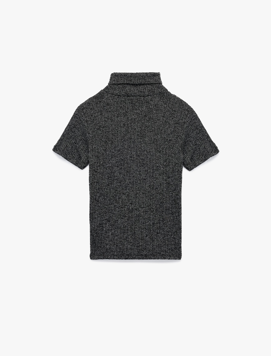   Slim Fit Kaşkorse Simli Balıkçı Yaka Kısa Kollu Tişört