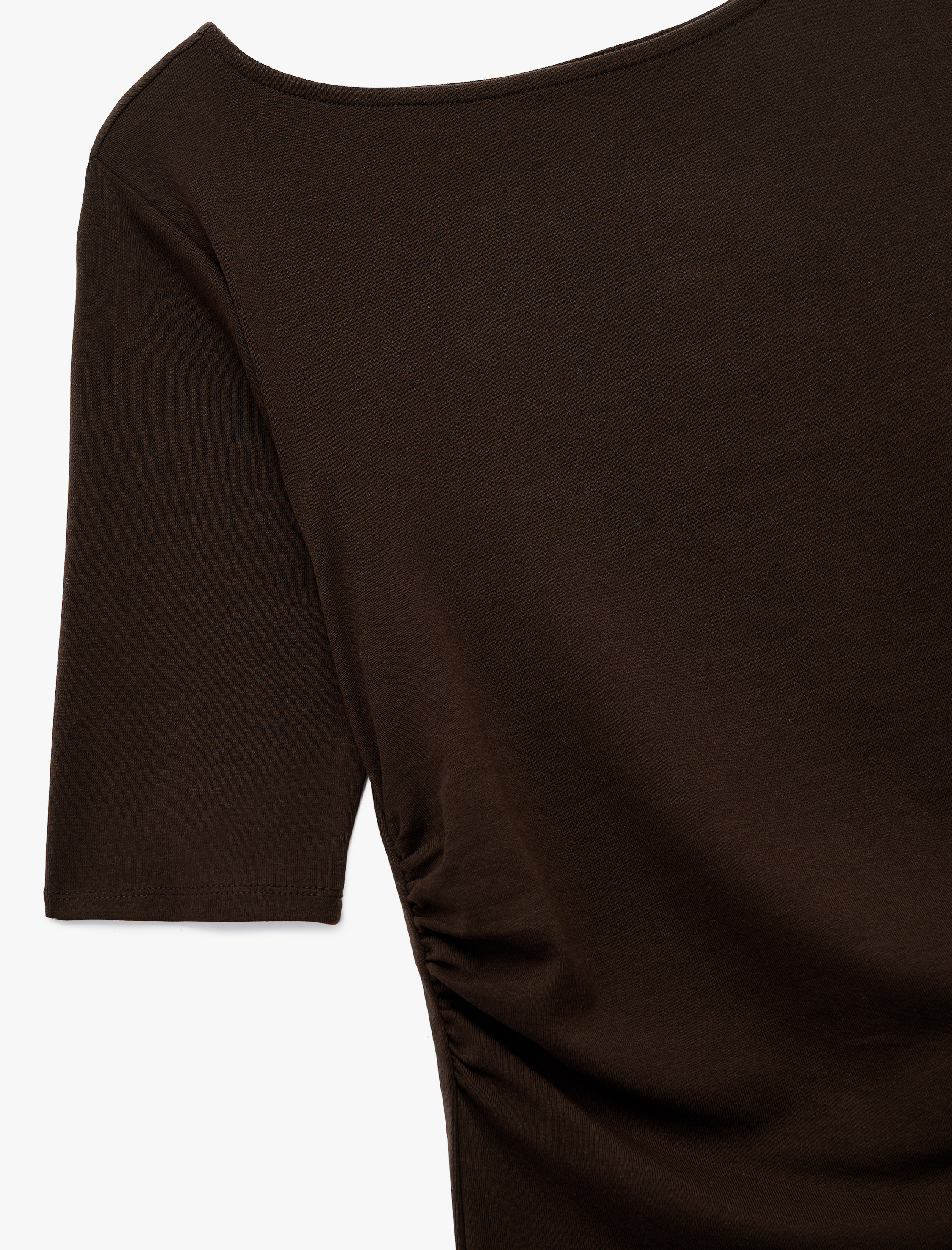   Slim Fit Kısa Kollu Kayık Yaka Drape Detaylı Tişört