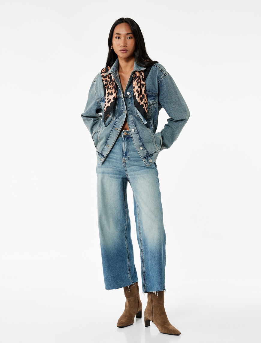   Rahat Kalıp Yüksek Bel Geniş Paça Jean Pantolon - Culotte Jeans