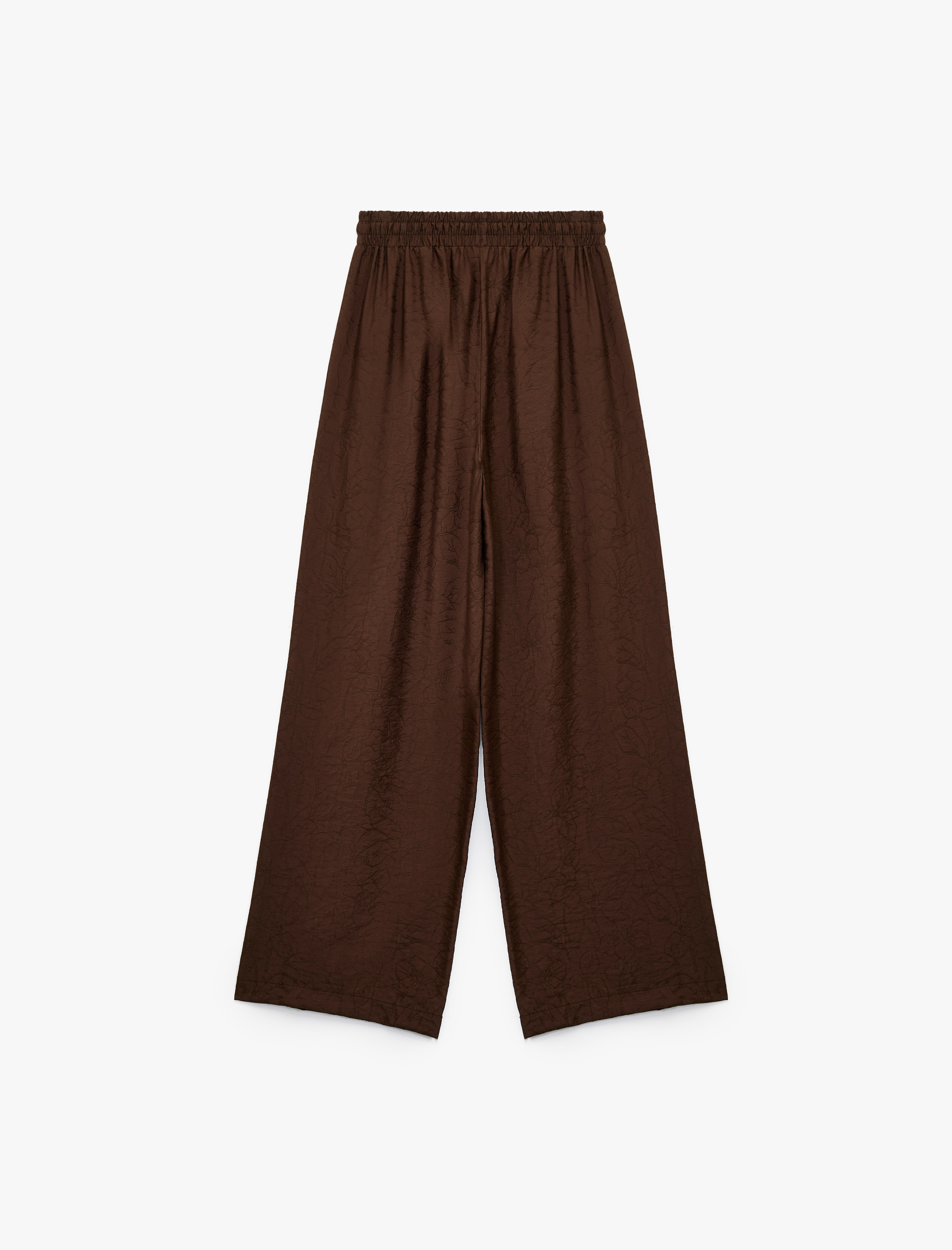 Modal Kumaş Cepli Beli Lastikli Bağlamalı Floral Dokulu Geniş Paça Pantolon