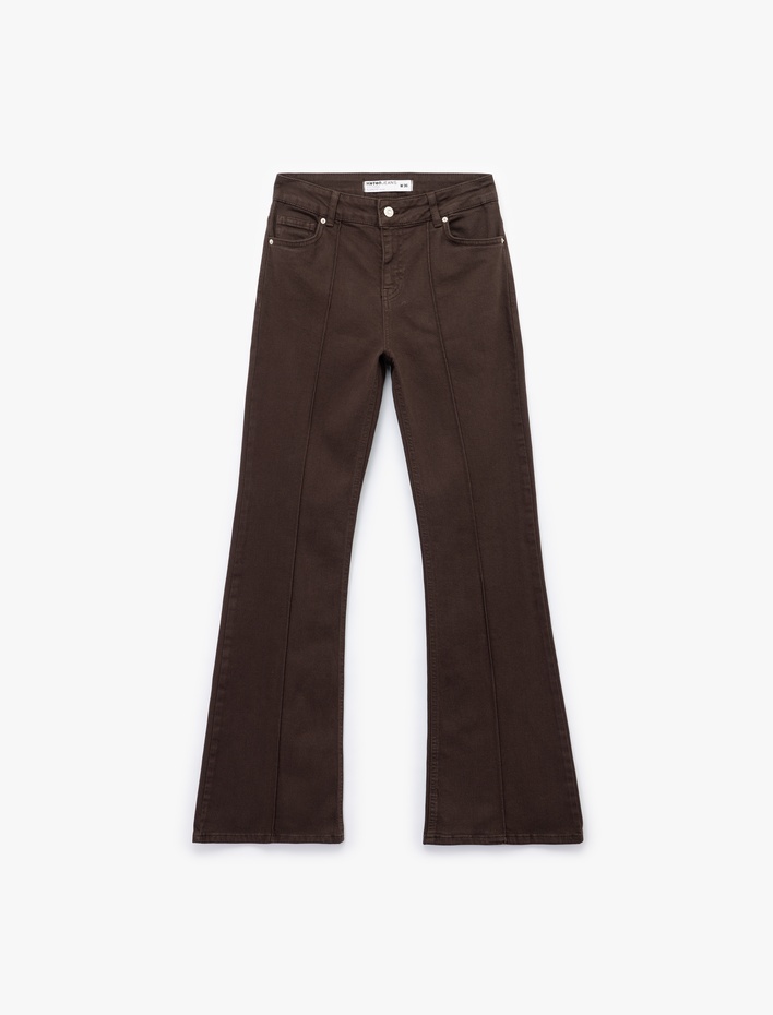  Dar Kesim Nervürlü İspanyol Paça Jean Pantolon - Flare Jeans