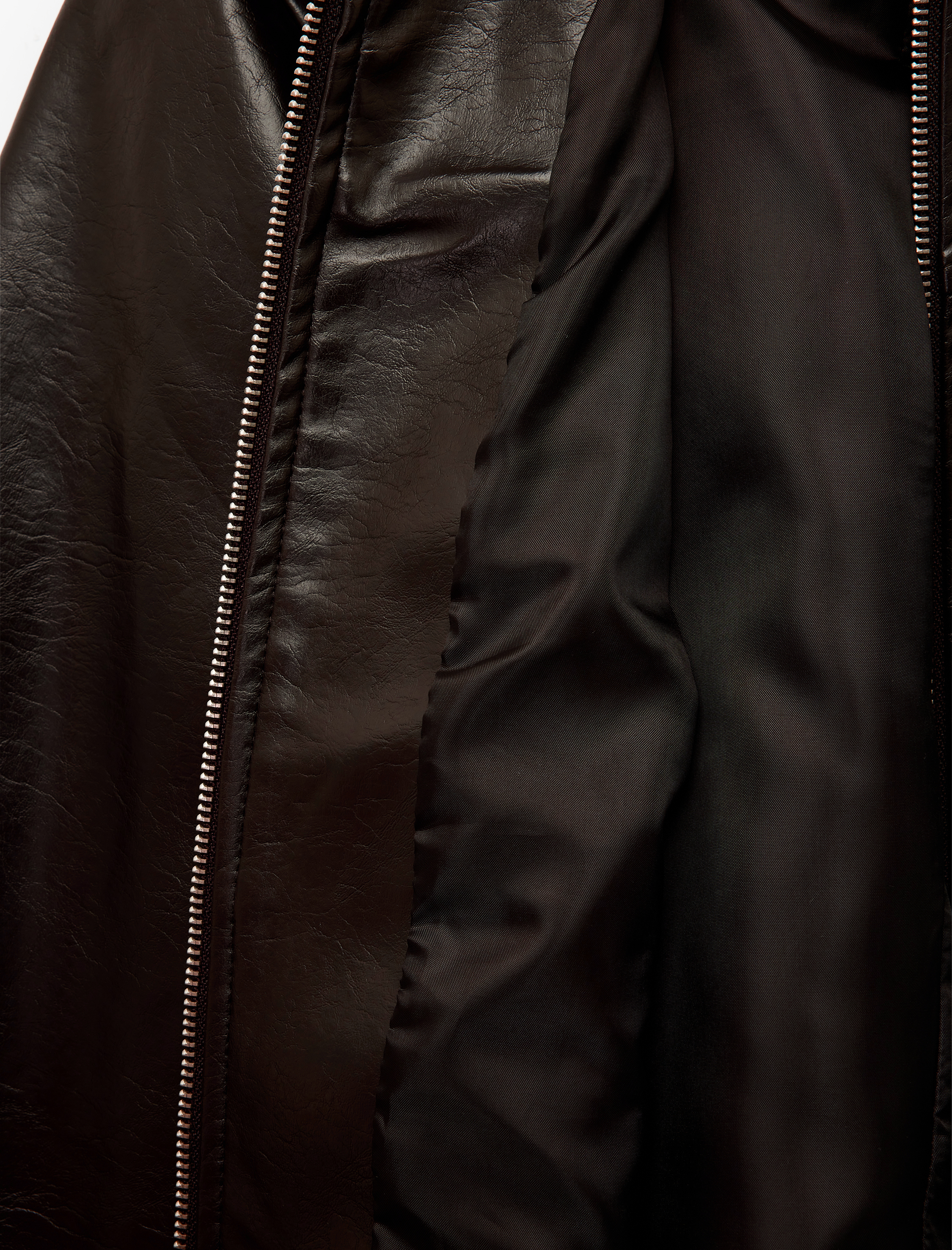   Fermuarlı Uzun Kollu Gömlek Yaka Cepli Crop Suni Deri Ceket