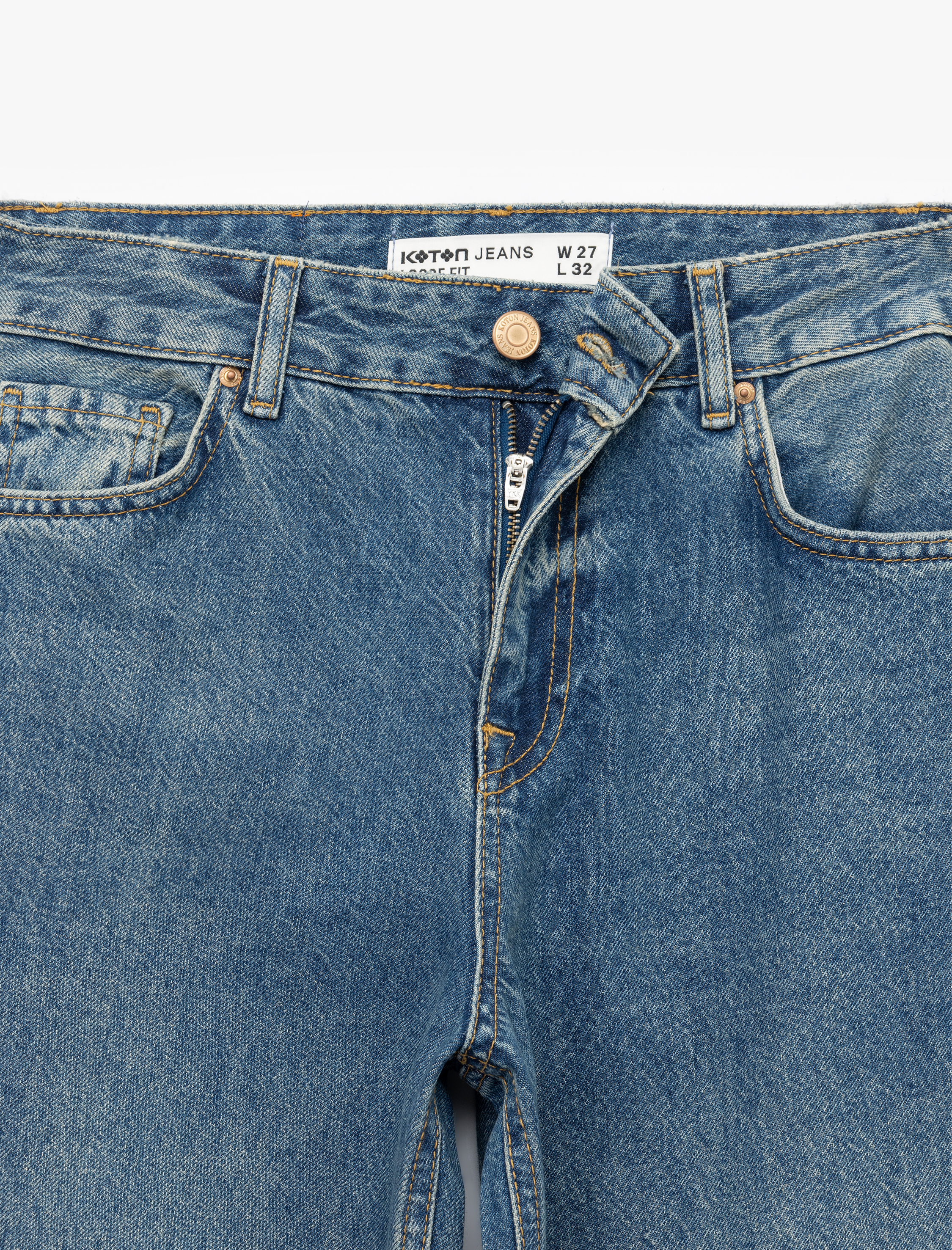   Pamuklu Loose Fit Düz Kalıp Jean Pantolon - Loose Straight Fit Jean