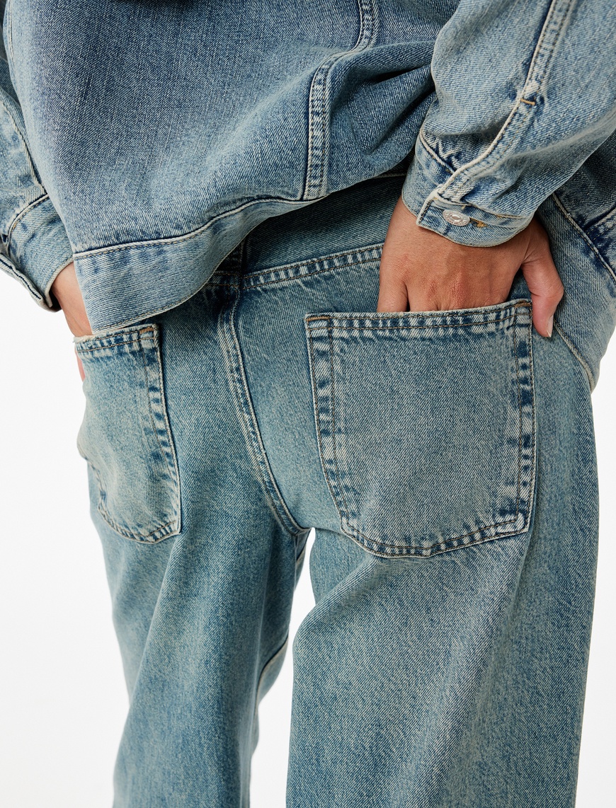   Geniş Paça Rahat Kalıp Pamuklu Jean Pantolon - Wide Leg Jeans