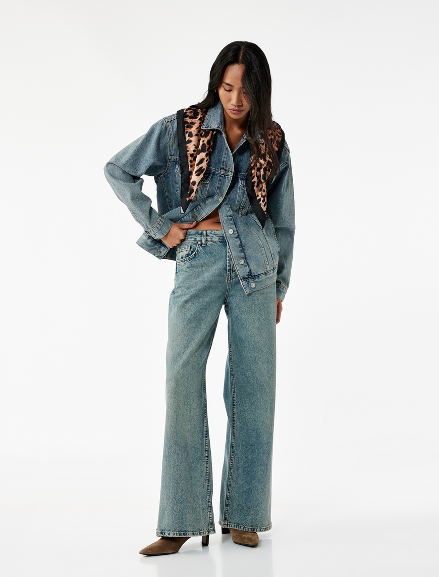   Geniş Paça Rahat Kalıp Pamuklu Jean Pantolon - Wide Leg Jeans