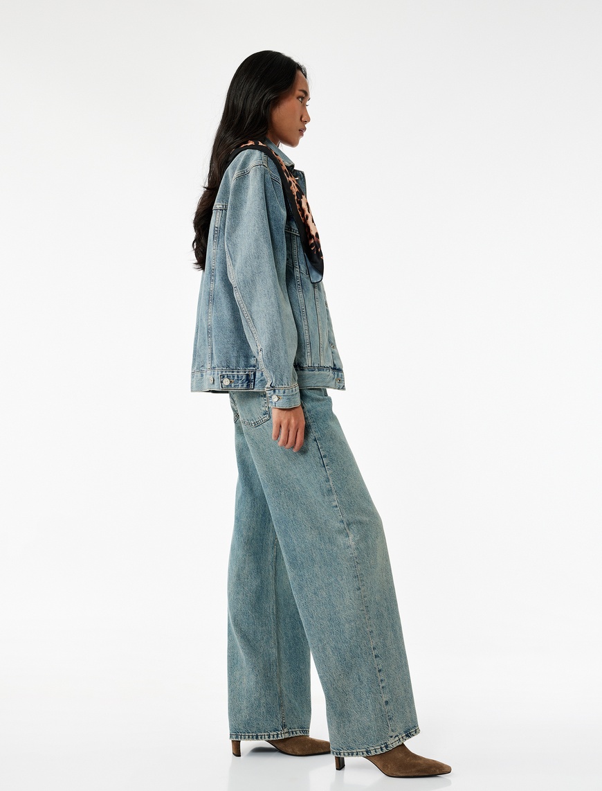   Geniş Paça Rahat Kalıp Pamuklu Jean Pantolon - Wide Leg Jeans