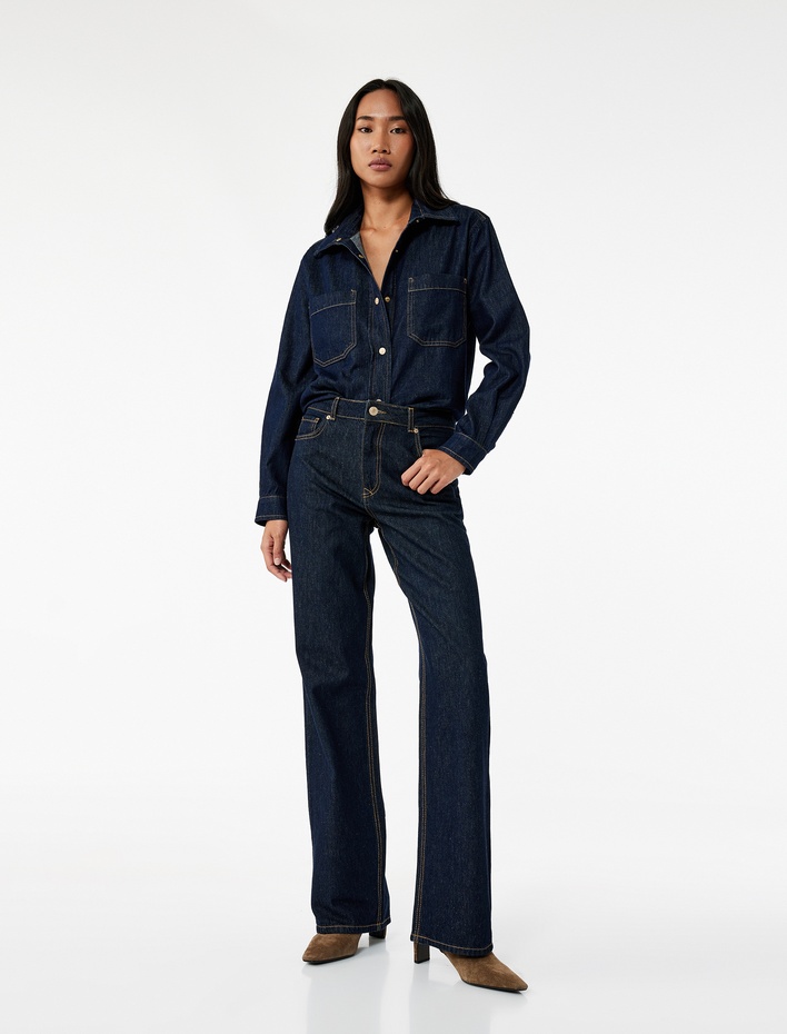  Normal Bel Düz Paça Jean Pantolon - Longer Straight Fit Jeans