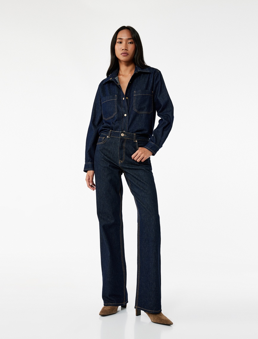   Normal Bel Düz Paça Jean Pantolon - Longer Straight Fit Jeans
