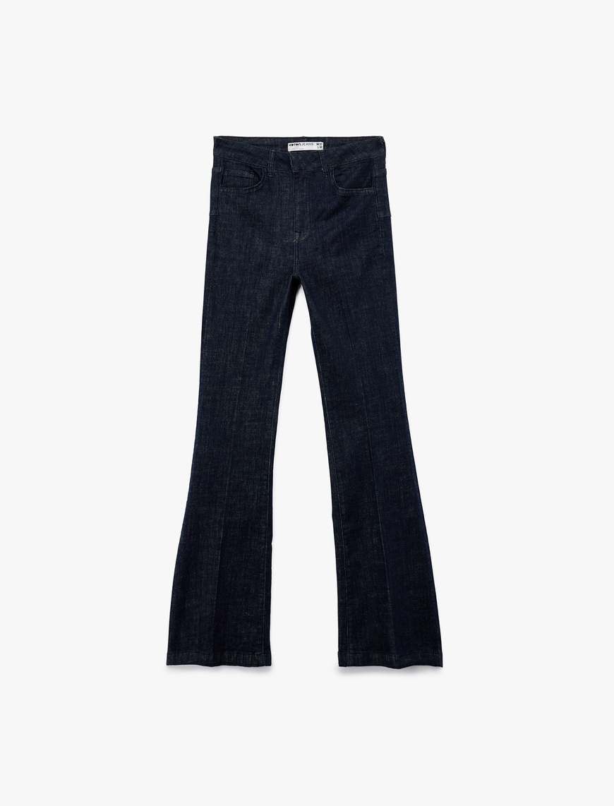   Normal Bel Dar Kalıp Cepli İspanyol Paça Jean Pantolon - Flare Jeans