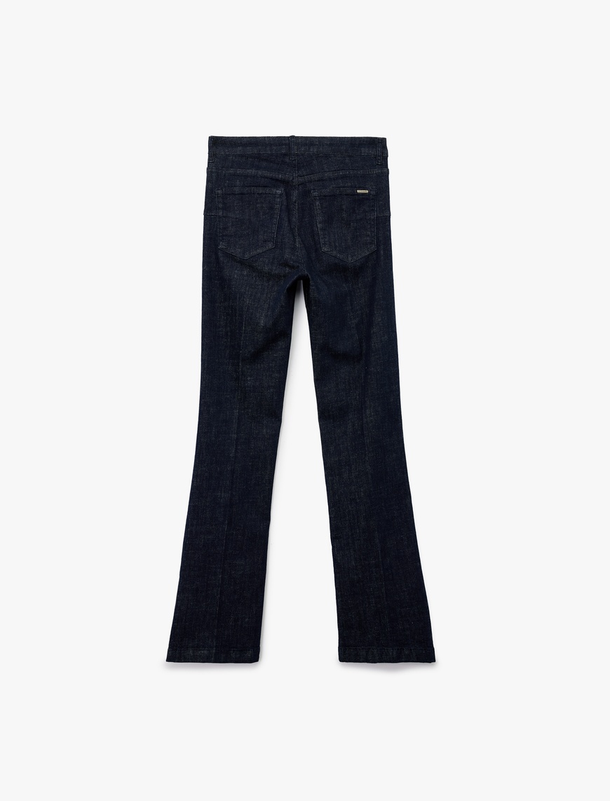   Normal Bel Dar Kalıp Cepli İspanyol Paça Jean Pantolon - Flare Jeans