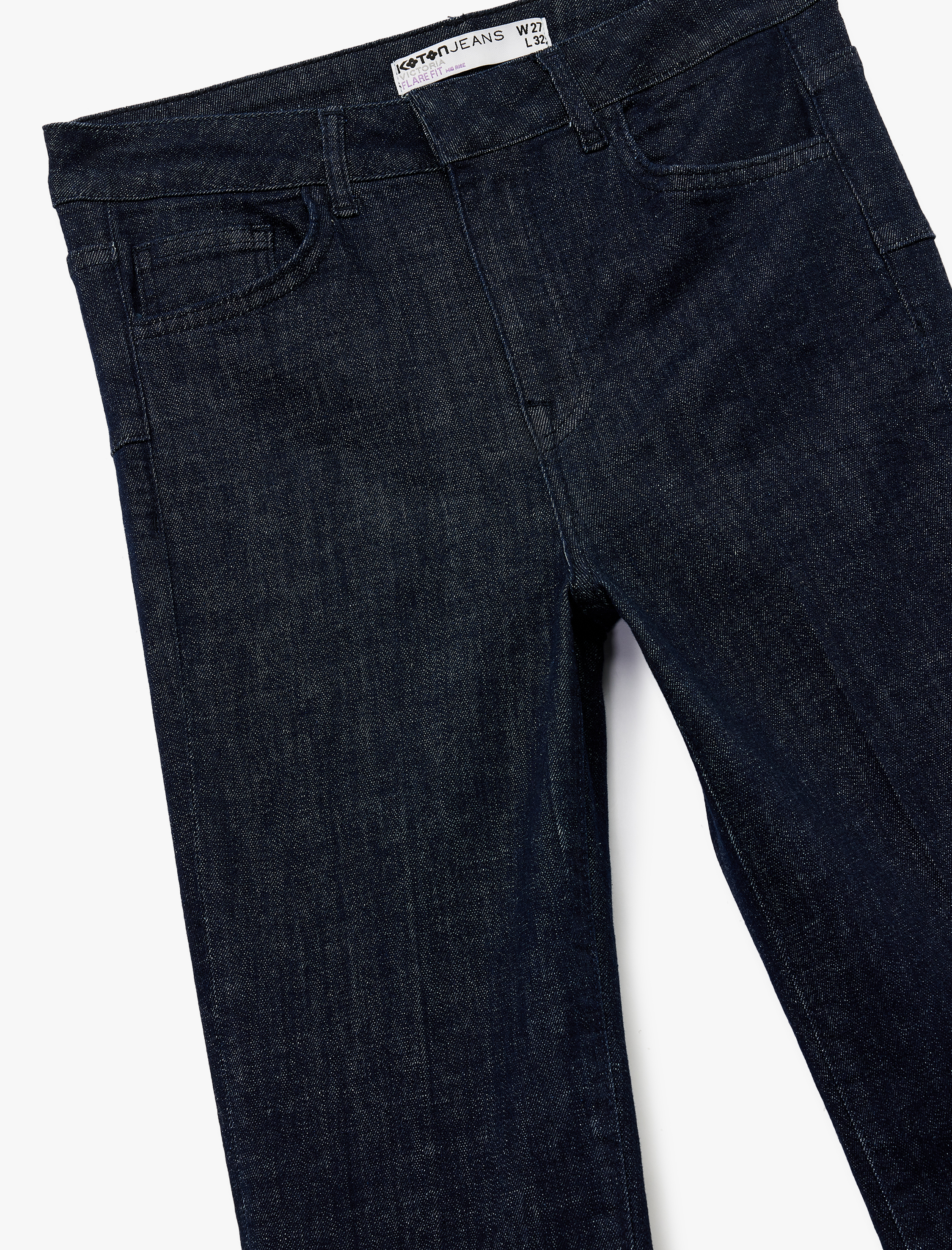   Normal Bel Dar Kalıp Cepli İspanyol Paça Jean Pantolon - Flare Jeans