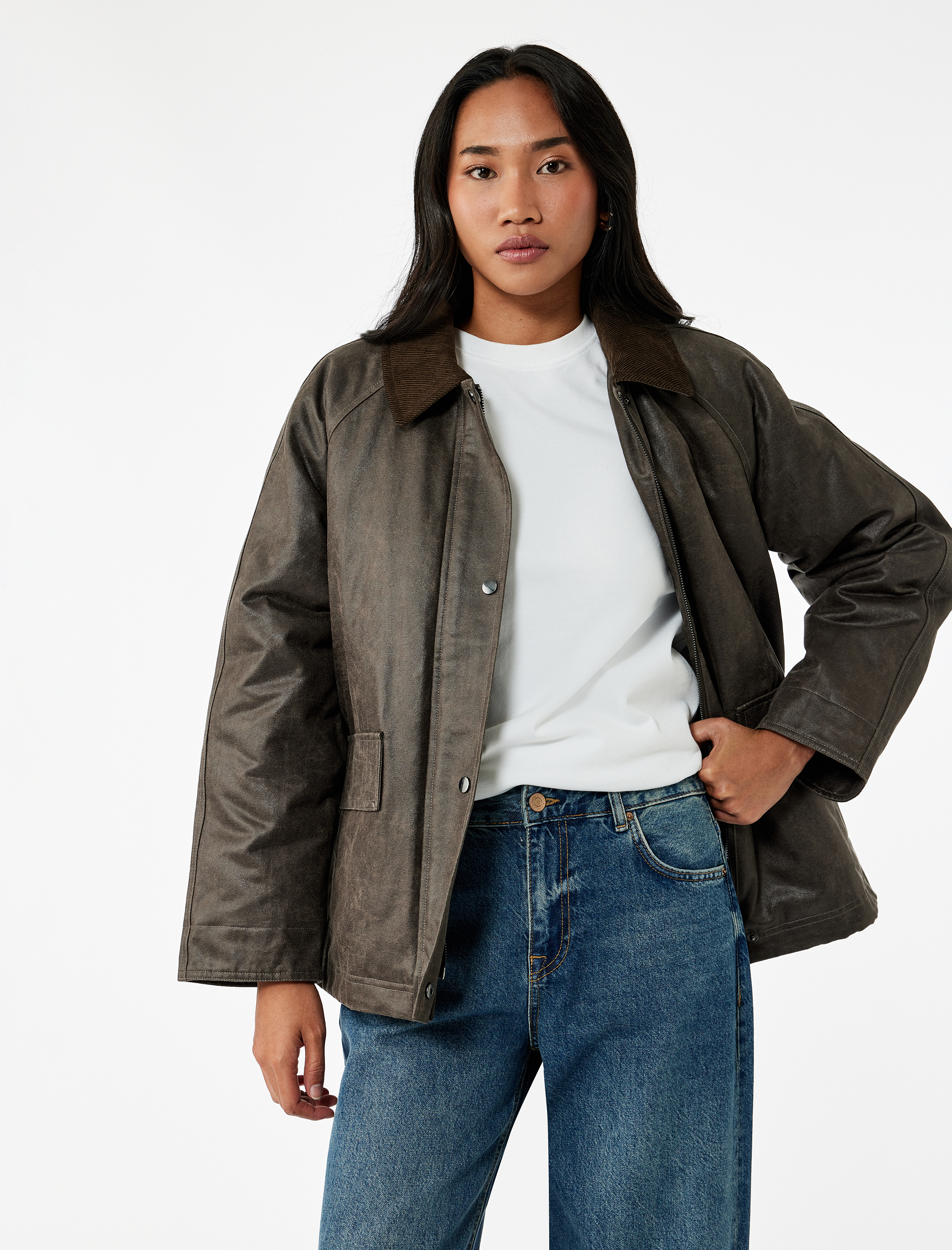   Koton X Sima Tarkan - Bonded Kaban Eskitilmiş Görünümlü Fermuarlı Cepli