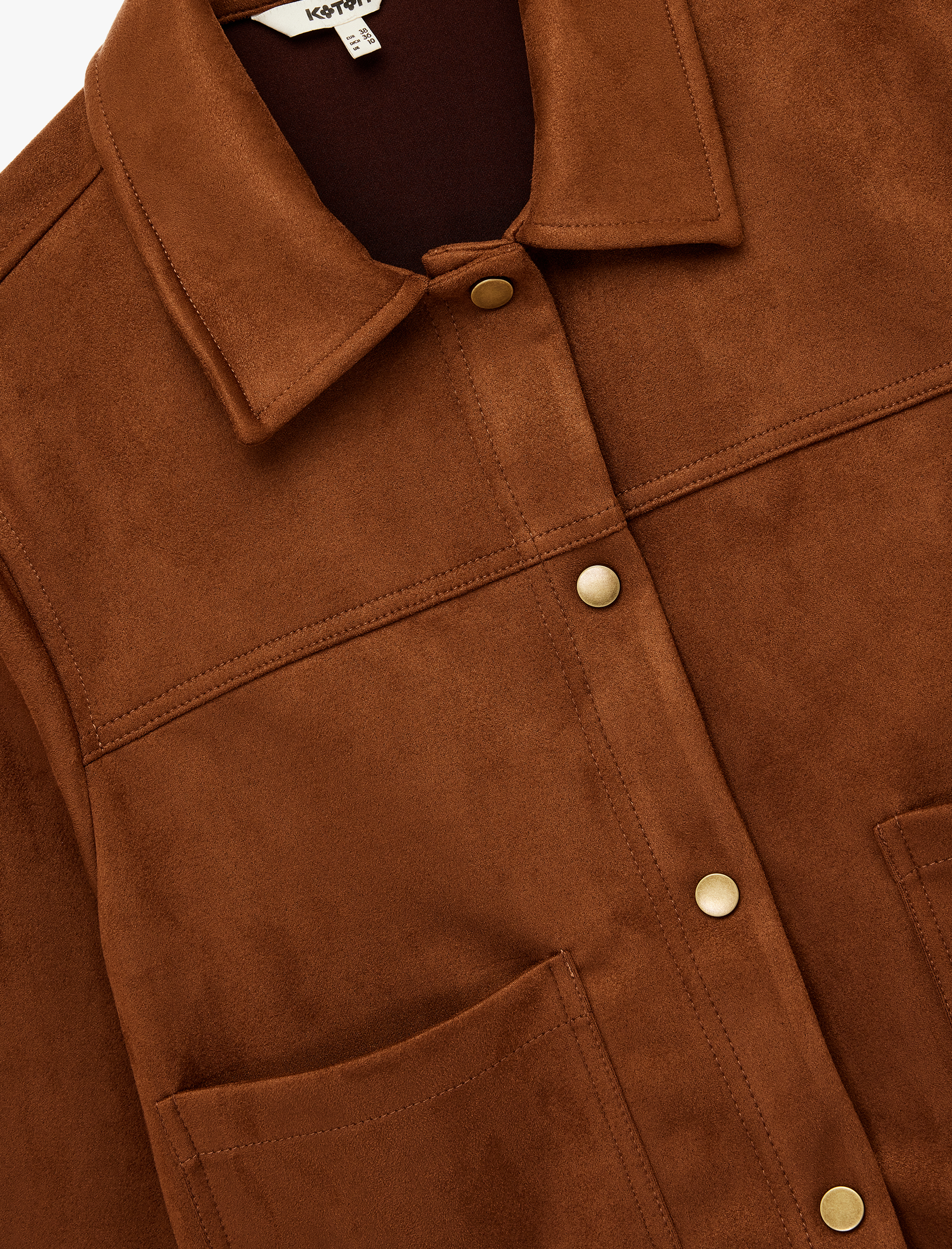   Cepli Uzun Kollu Gömlek Yaka Crop Suni Süet Ceket