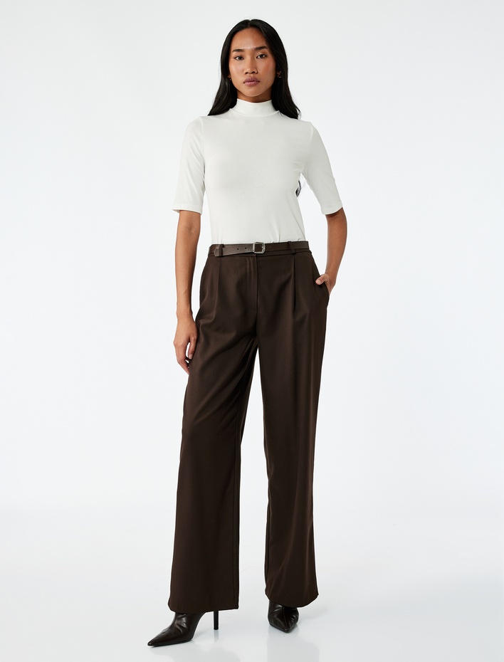  Slim Fit Pamuklu 3/4 Kol Dik Yaka Tişört