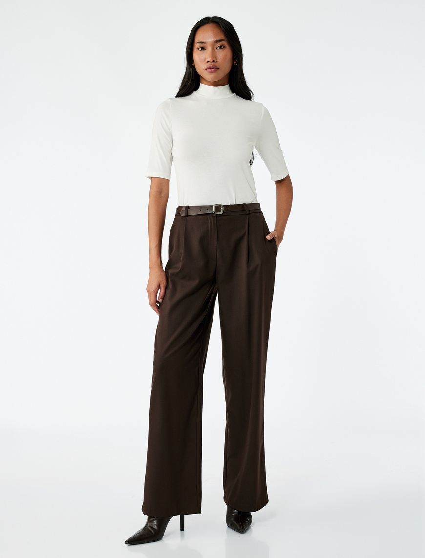   Slim Fit Pamuklu 3/4 Kol Dik Yaka Tişört