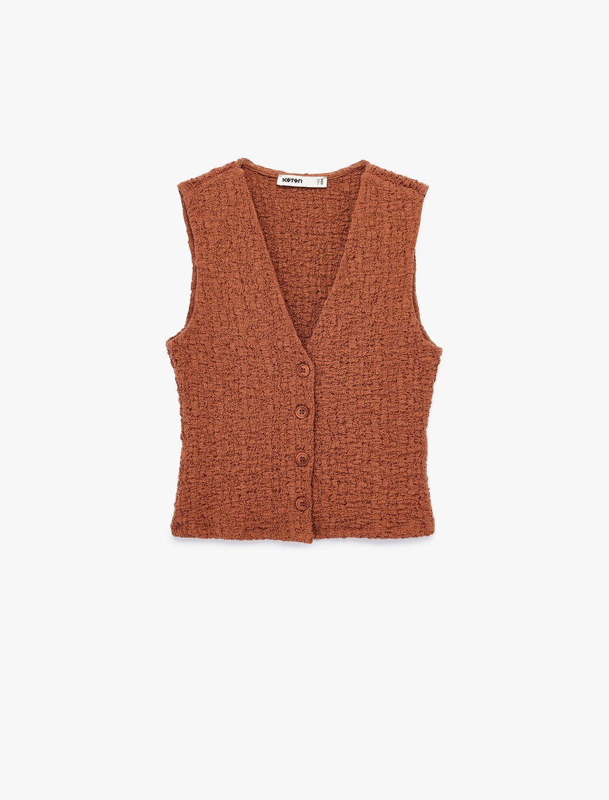   Bürümcük Kumaş Slim Fit V Yaka Düğmeli Yelek