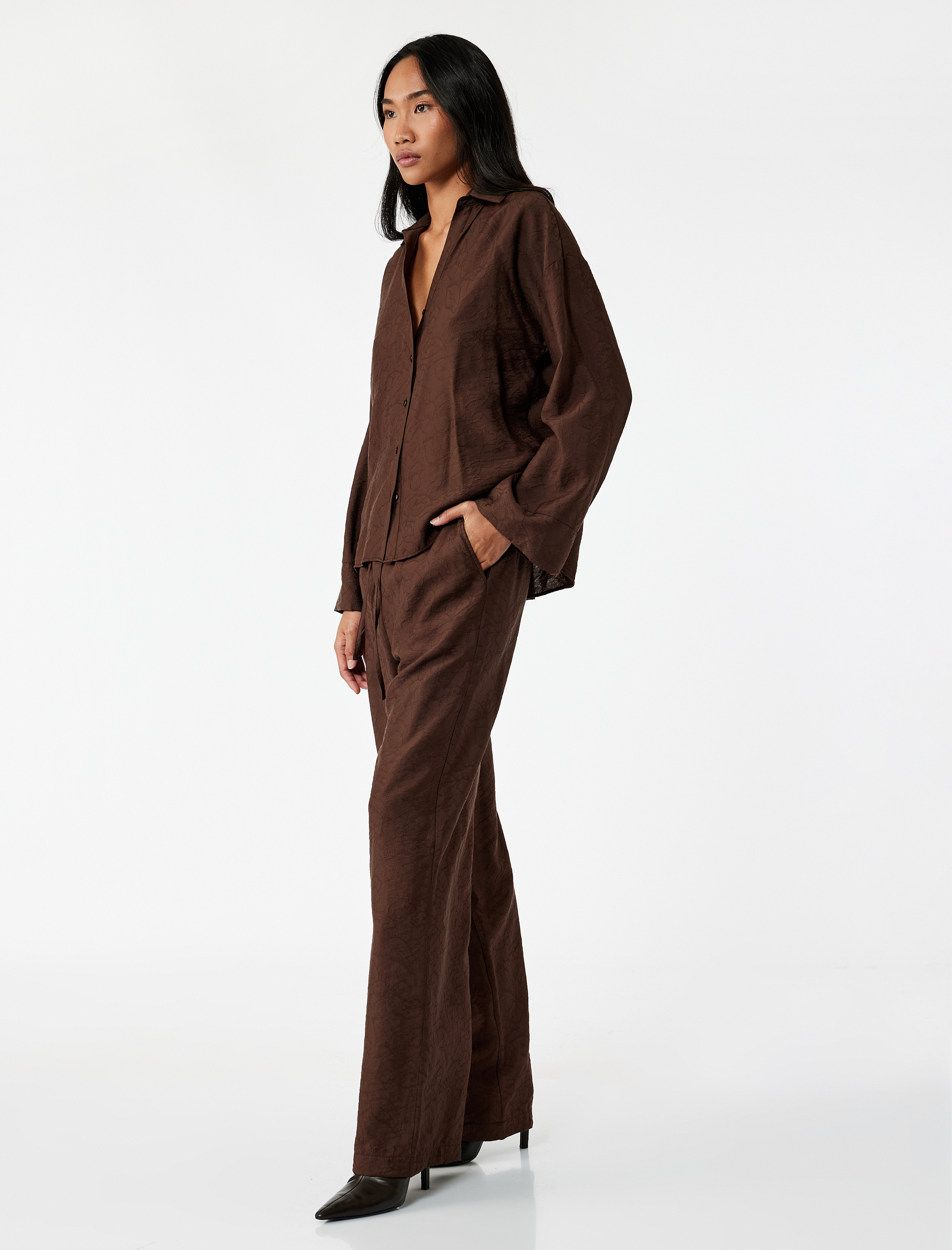   Modal Kumaş Regular Fit 3/4 Kol Crop Gömlek