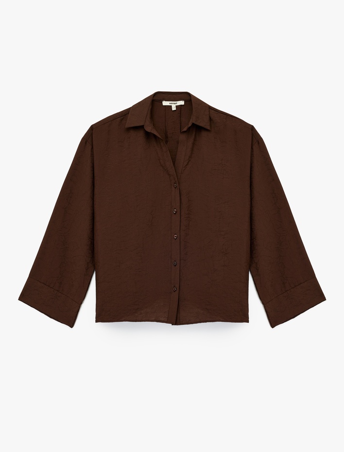  Modal Kumaş Regular Fit 3/4 Kol Crop Gömlek