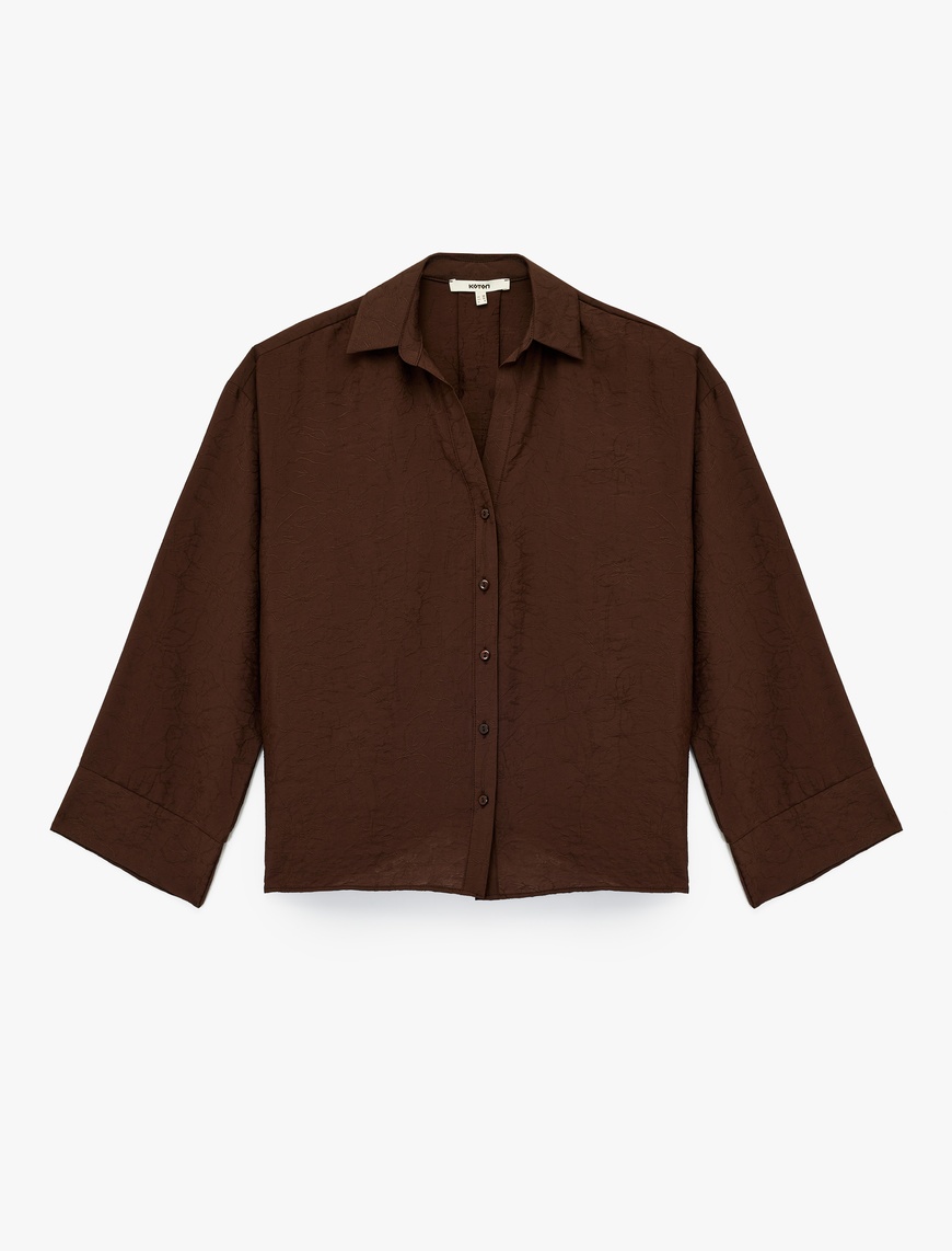   Modal Kumaş Regular Fit 3/4 Kol Crop Gömlek