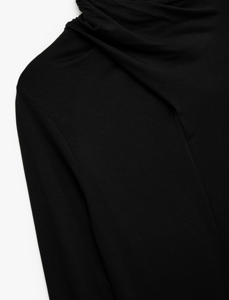   Uzun Kollu Slim Fit Drapeli Dik Yaka Tişört