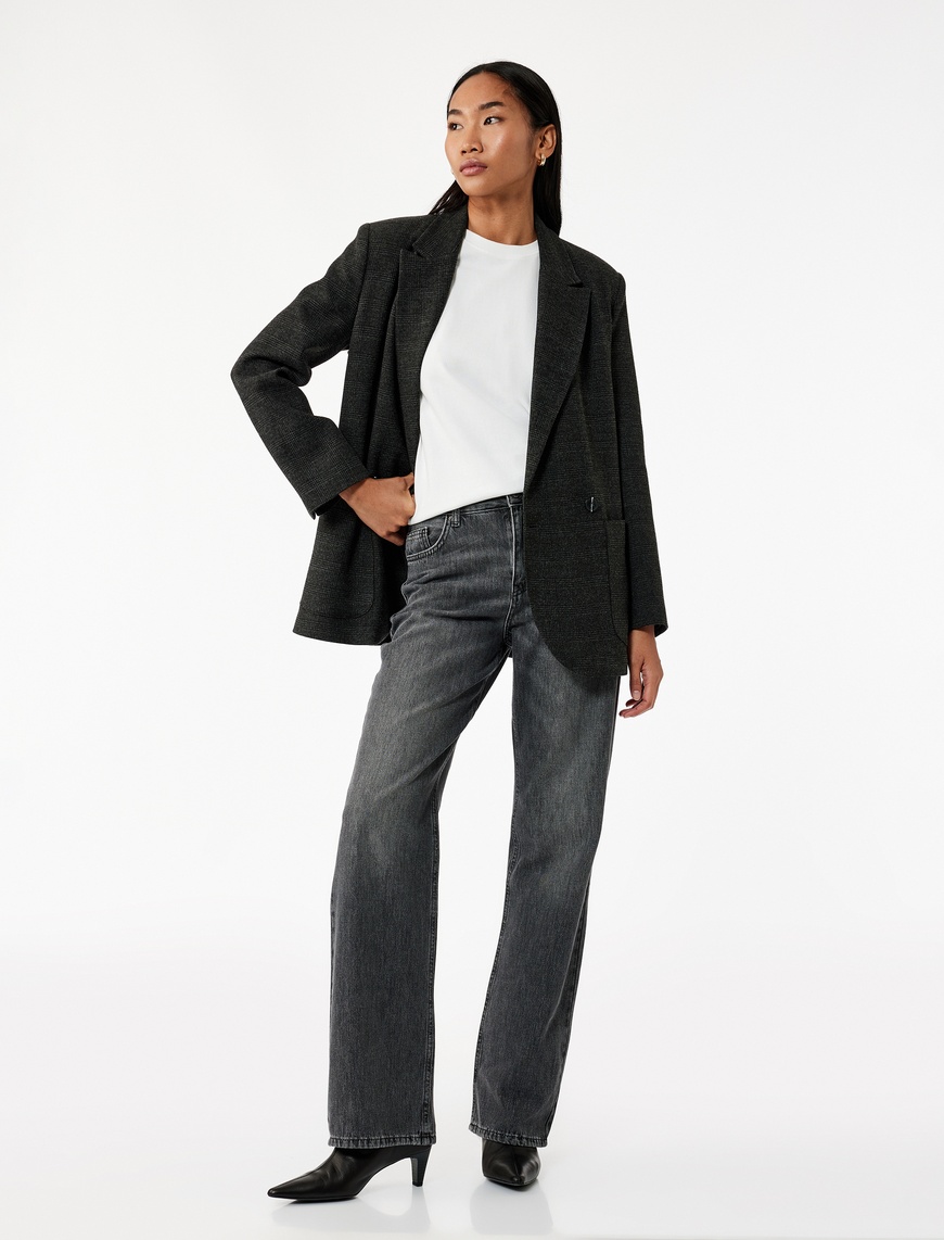   Yıkamalı Cepli Normal Bel Düz Paça Jean Pantolon -  Longer Straight Fit Jean